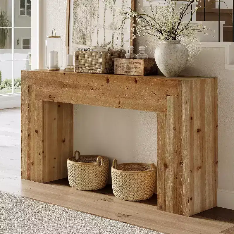 Solid Wood Console Table for Living Room, 62.99-Inch Farmhouse Entryway Table Indoor for Foyer, Hallway (Rustic Brown)
