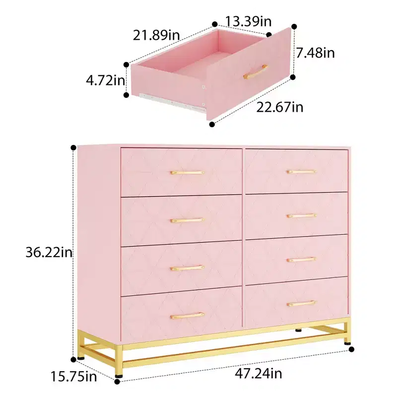8-Drawer Tall Dresser with Wood Top, Modern Storage Cabinet for Bedroom, Living Room, Hallway