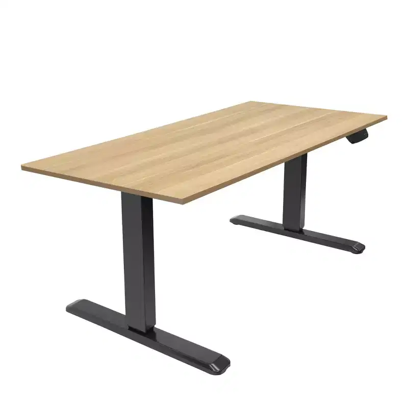 Dual Motor Electric Sit-Stand Desk, Black Frame & Maple Tabletop, 55