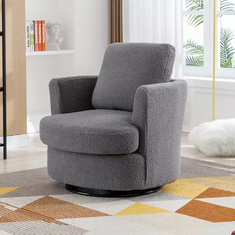 GDFStudio Bertha Swivel Boucle Upholstered 32 Wood and Steel Chair