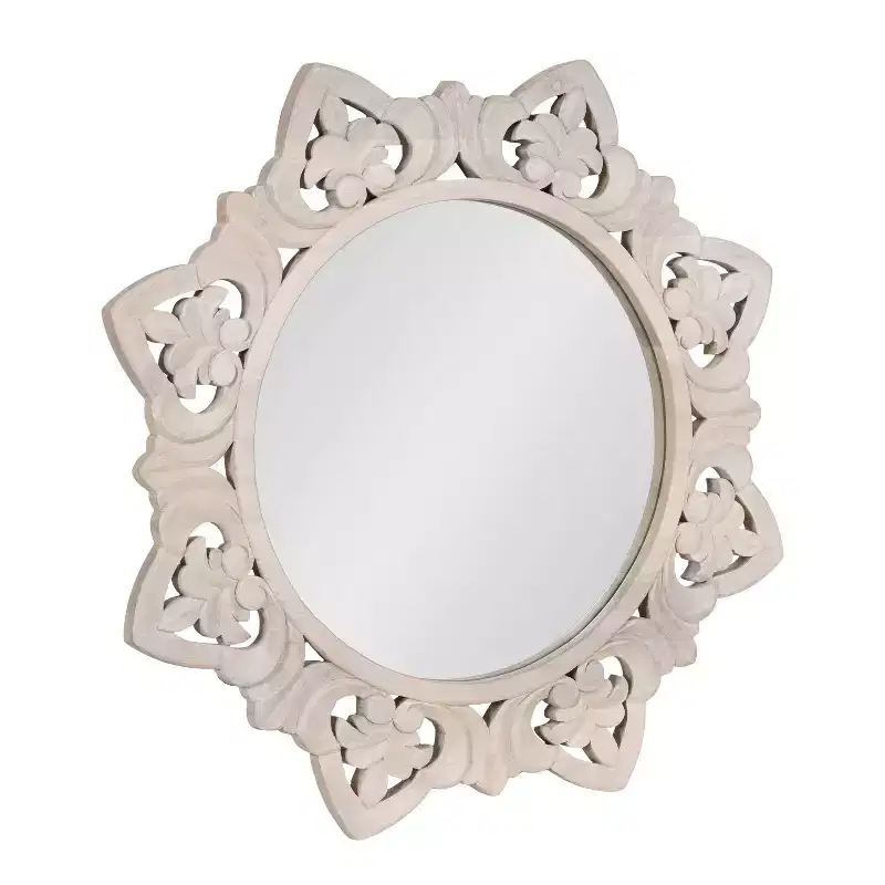 Kate & Laurel All Things Decor 28"x28" Meera Carved Wood Mirror Brown: Artisan Starburst, No Assembly