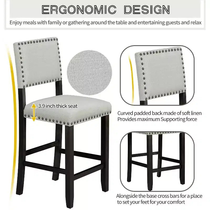 Whisen 5-Piece Counter Height Dining Set with Classic Elegant Table and 4 Chairs