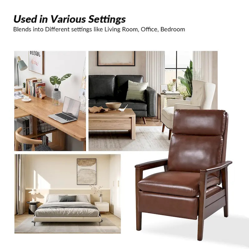 Patrick Mid-century Vegan Leather Solid Wood Recliner by HULALA HOME