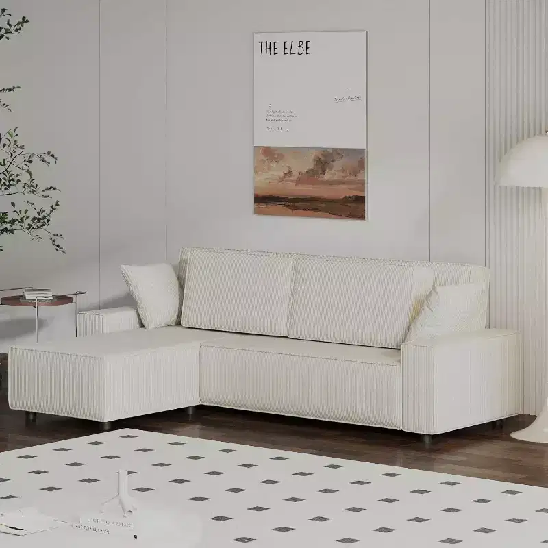 96 Inches Stripe Corduroy Sectional Sofa, Modern L Shaped Oversized Sectional Sofa, for Living Room, Apartment, Studio