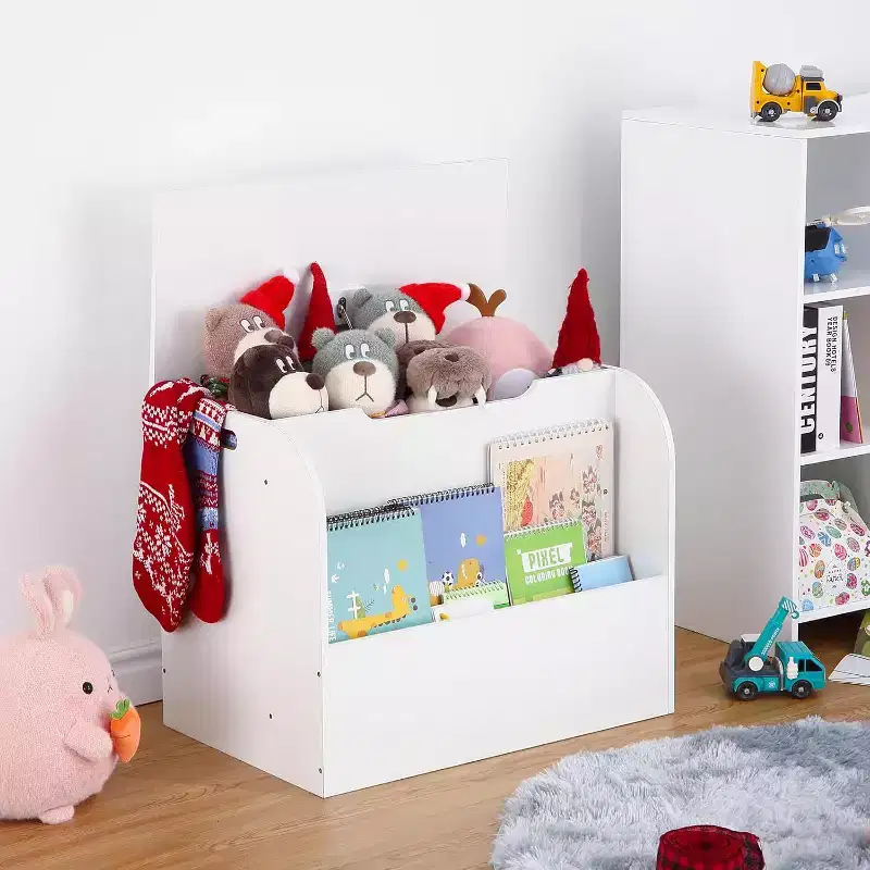 29.5 Modern Kids Toy Storage Organizer,Children Toy Box with Safety Hinge&Front Bookshelf,Toy Storage Chest Trunk for Living Room Playroom Classroom