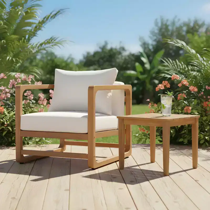 Christopher Knight Home Jessamin Patio 2 Piece Acacia Wood Oversized Seating Set with Cushion and Slatted Table