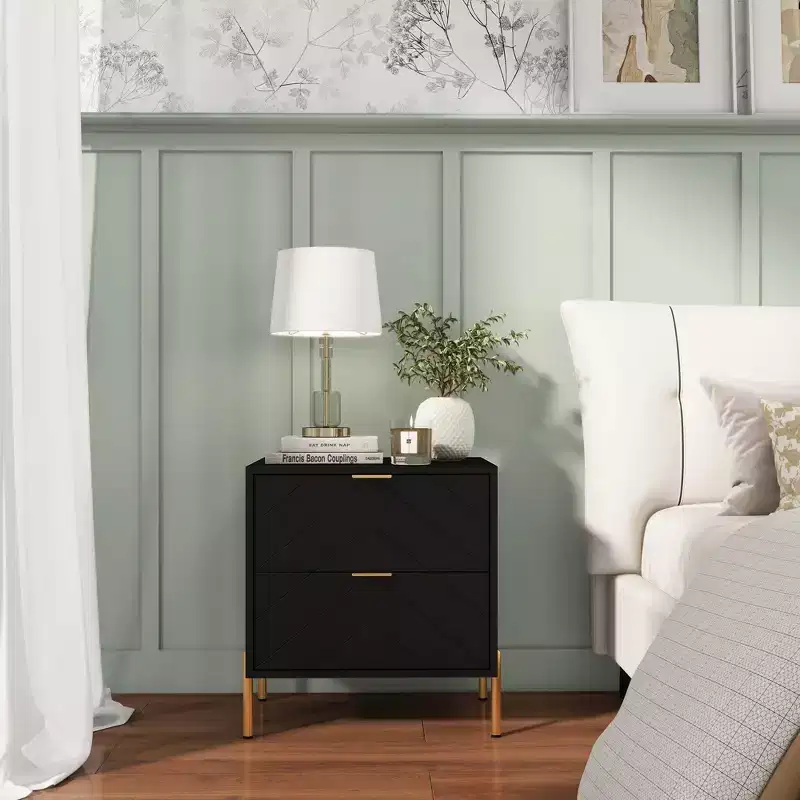CLIHOME Freestanding 2 Drawers Nightstand with Metal Support Legs