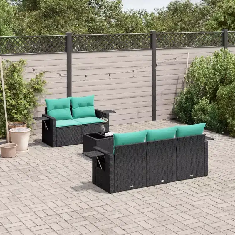 vidaXL 6 Piece Patio Sofa Set with Cushions Black Poly Rattan
