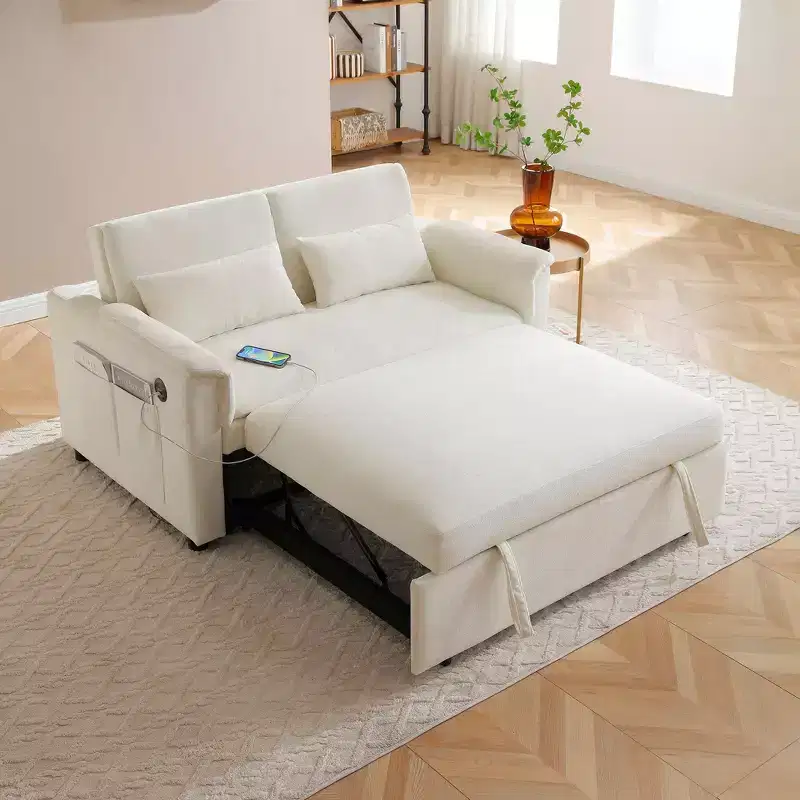 Convertible Sofa Bed Couch with Side Pockets & Adjustable Backrest,Velvet Upholstered Loveseat Sofa for Living Room,Bedroom
