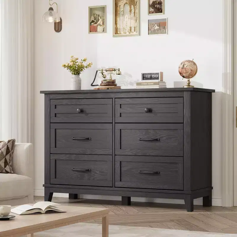 6 Drawer Dresser for Bedroom, 47 Inch Wide Freestanding Storage Dresser for Living Room, Entryway, Closet Organization