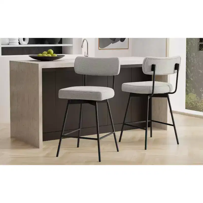 Meredith Contemporary Modern Swivel Counter Height Stool (Set of 2) in Polyester Linen