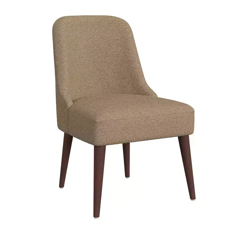 HomePop Modern Dining Chair Boucle Brown: Upholstered Side, Tapered Wood Legs, Spot Clean