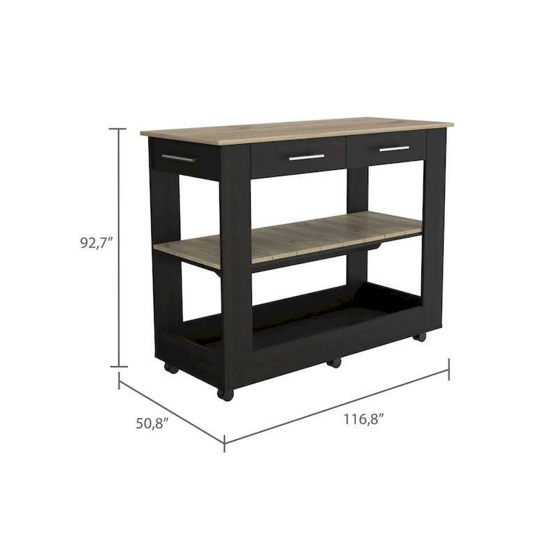 FM Furniture Brooklyn 46 Kitchen Island, Two Shelves, Two Drawers