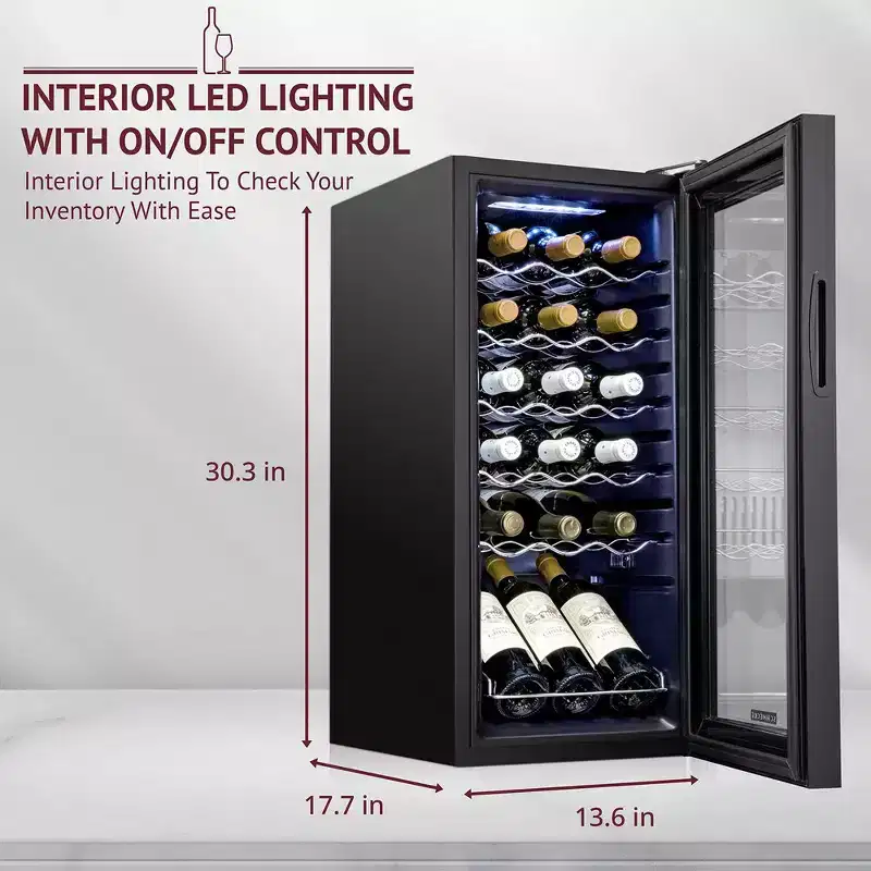 Schmecke 18 Bottle Compressor Wine Refrigerator, Freestanding Wine Cooler with Lock, Black