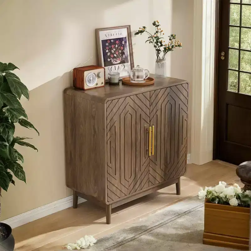 MDF & Solid Wood Sideboard Buffet Cabinet 33.46''H x 31.5''W x 15.75''D
