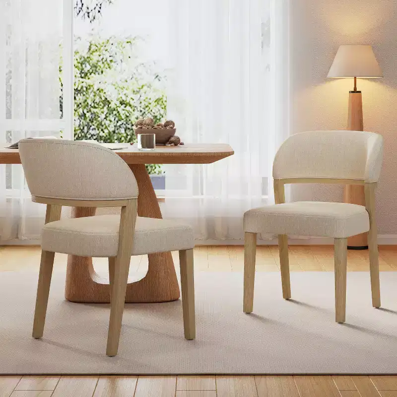 Modern Rubberwood Upholstered Dining Chairs (Set of 2)