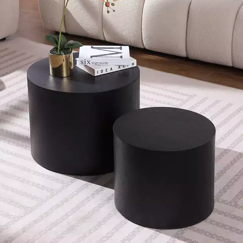 2-Piece Round Coffee Table Set No Assembly Living Room Office Bedroom