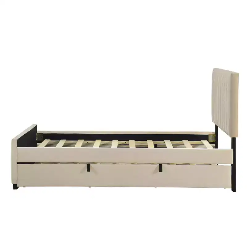 Velvet Twin Platform Bed with Trundle - Elegant & Space-Saving