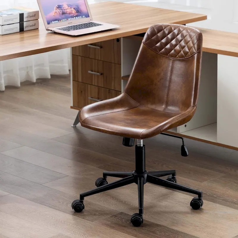 Curved Faux Leather Air Lift Task Chair | Ergonomic Home Office Chair