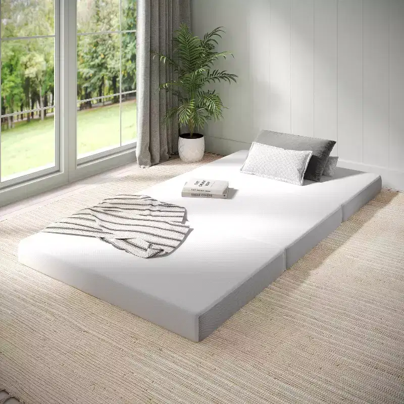 Emma and Oliver Cooling Tri-Fold Memory Foam Mattress in a Box with Supportive Foam Base and Washable Cover