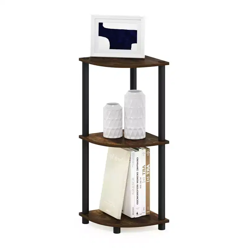 Furinno 3-Tier Corner Display Rack Open Multipurpose Bookcase Cabinet with Adjustable Shelves,Amber Pine/Black