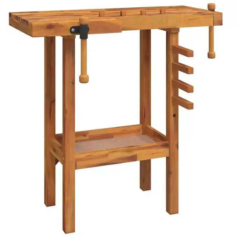 vidaXL Workbench with Vices 36.2x18.9x32.7 Solid Wood Acacia