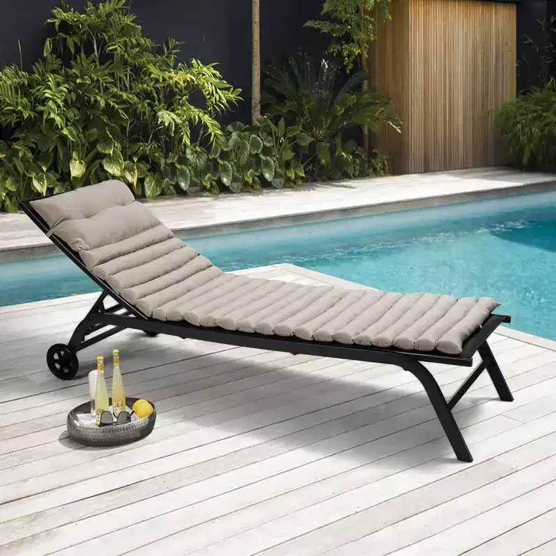 2 PCS Chaise Lounge Cushions, Outdoor Lounge Chair Cushion Replacement, Patio Furniture Seat Cushion Chaise Lounge Cushion Khaki