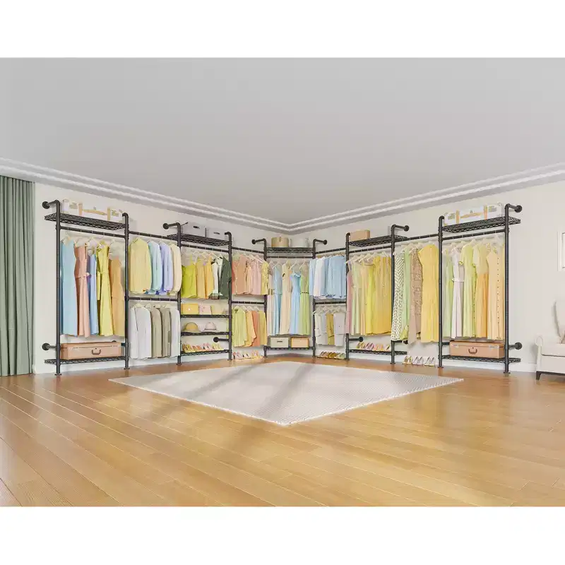 U Shape Heavy Duty Expandable Wall Mounted Garment Rack, Walk-In Closet System