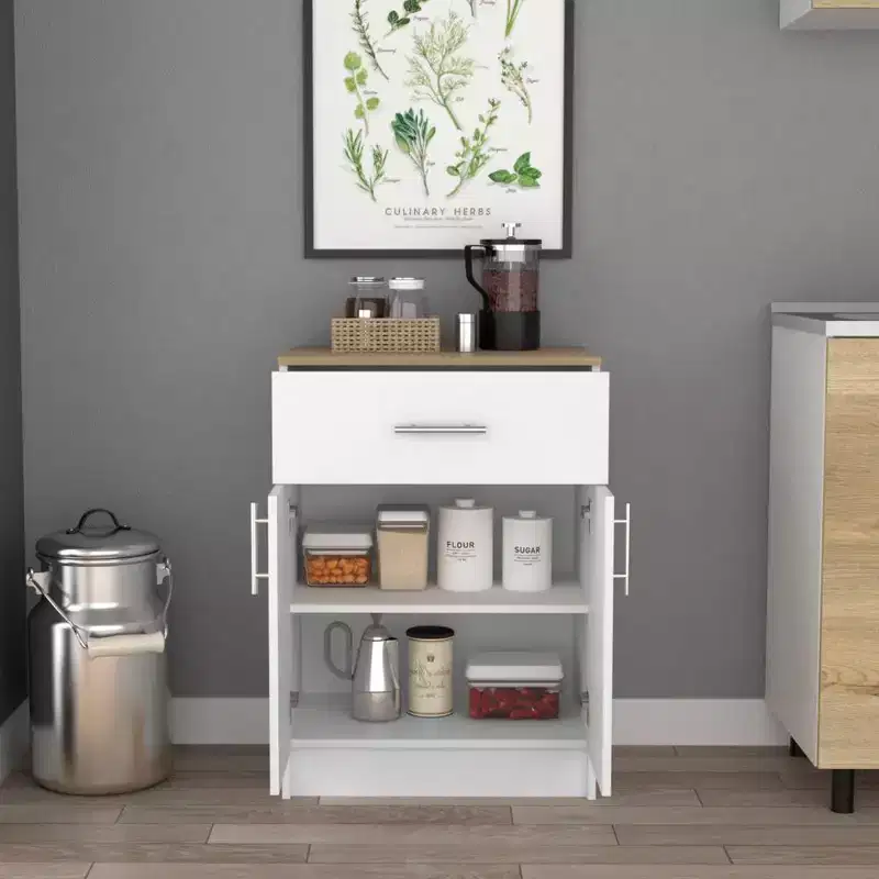 Okak Pantry Organizer Cabinet, Storage Cabinet with One Drawer, Two Interior Shelves, Cabinet for Enterway, Living Room, White