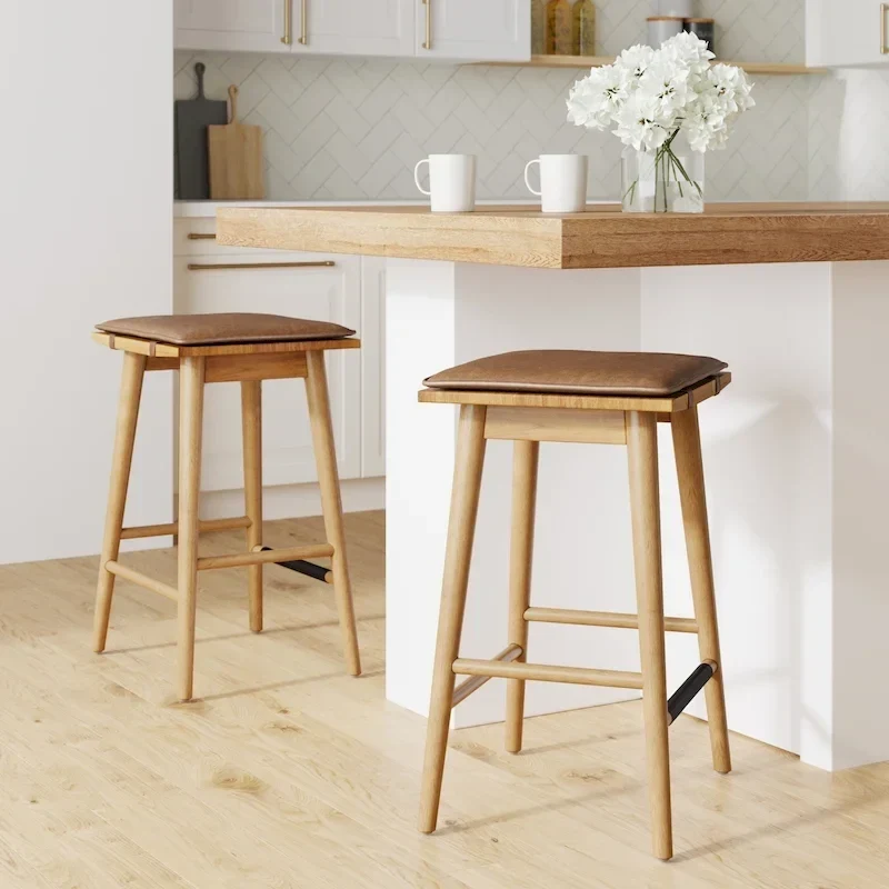 Boucle Upholstered Backless Counter Height Barstool with Cushion, Metal Legs, Modern Style