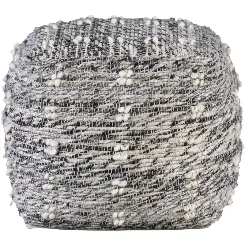 Round Pouf Ottoman | Neutral Charcoal & Black