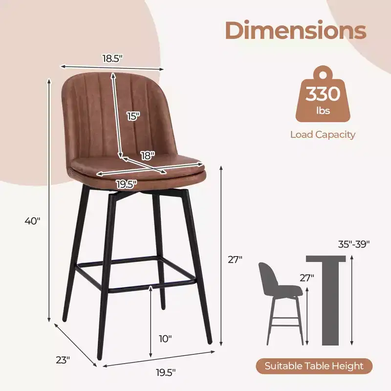 Costway 27 Inch Swivel Bar Stool Set of 2/4 with Padded Seat Metal Legs & Footrest