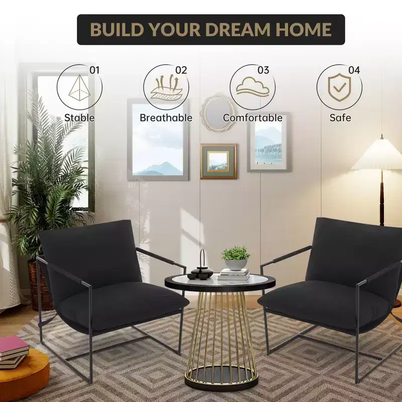 Sling Accent Chair with Metal Frame, Upholstered Living Room Chair with Foam Cushioning