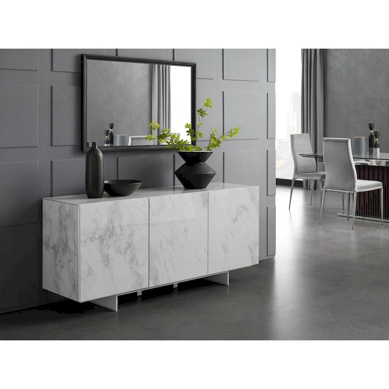 STONE buffet-server in white marbled ceramic. - N/A
