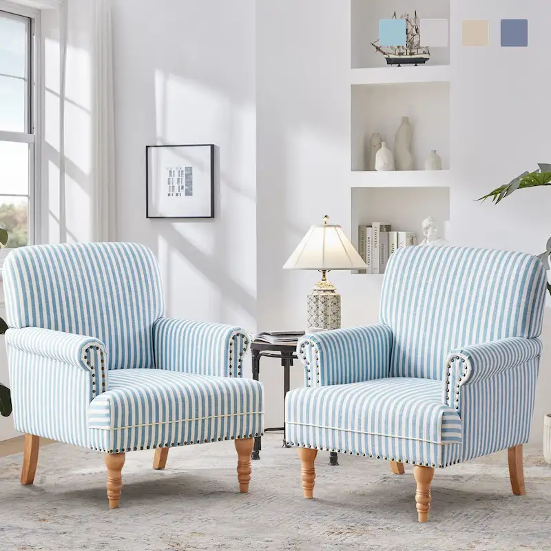 Rolled Armchair Accent Chair Set of 2 Blue/ Grey/ Brown