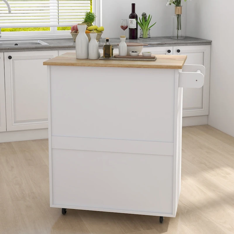 Kitchen Island Rolling Trolley Cart with Adjustable Shelves and Towel Rack - 32.68L * 17.72W * 36.02H