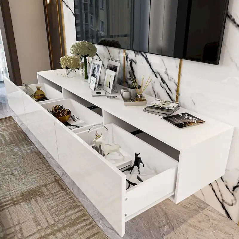 63 TV Stand Hanging TV Consoles Wall TV Cabinet with LED Entertain