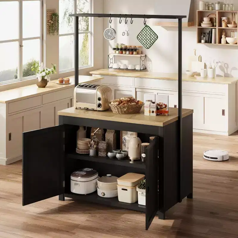 41 Kitchen Island with Storage, Multi-Functional Kitchen Cart with 2-Tier Shelves, 5 Hooks
