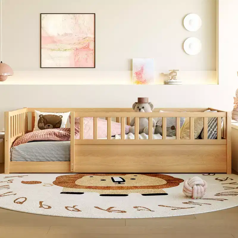 GDFStudio Rowan Pine Wood Floor Bed with Super High Security Barrier