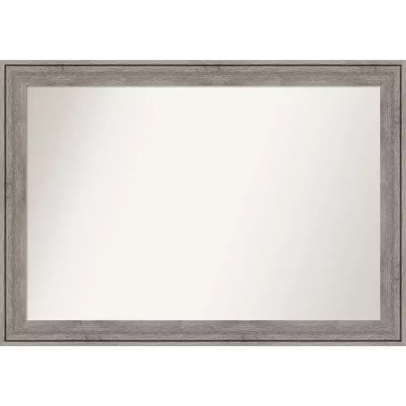 41 x 29 Non-Beveled Regis Barnwood Gray Wood Bathroom Wall Mirror - Amanti Art: Modern Rectangle, Includes Mount Hardware