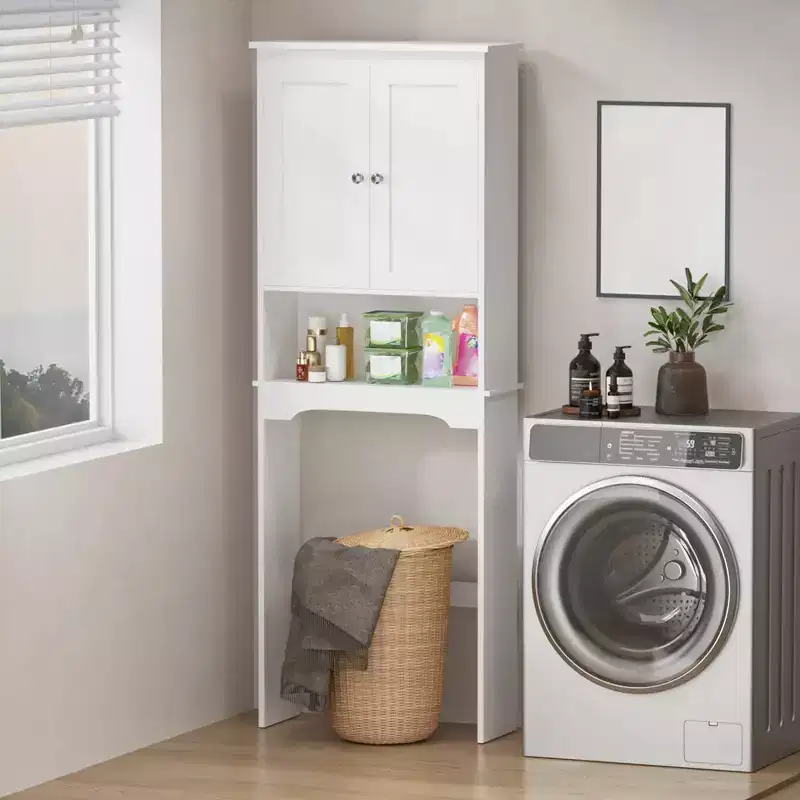 Over The Toilet Storage Cabinet, Bathroom Space Saver Storage Shelf, Freestanding Bathroom Cabinet Organizer With 2 Doors & Open Shelf