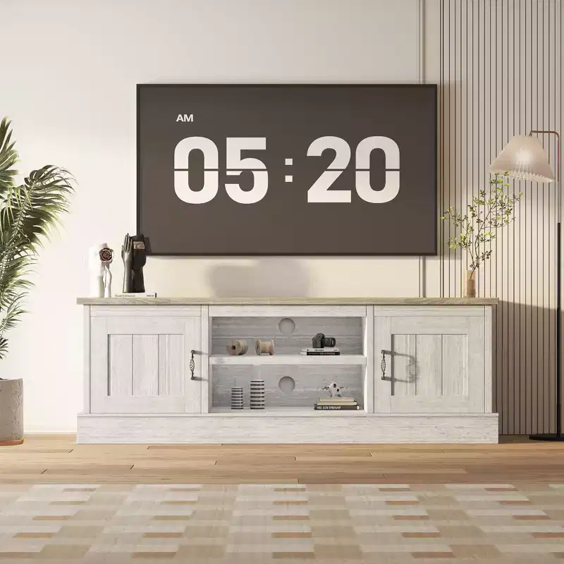 Rustic Farmhouse TV Stand for 65-Inch TVs, Entertainment Center with Storage Cabinets, Modern Media Console Table for Living Room or Office