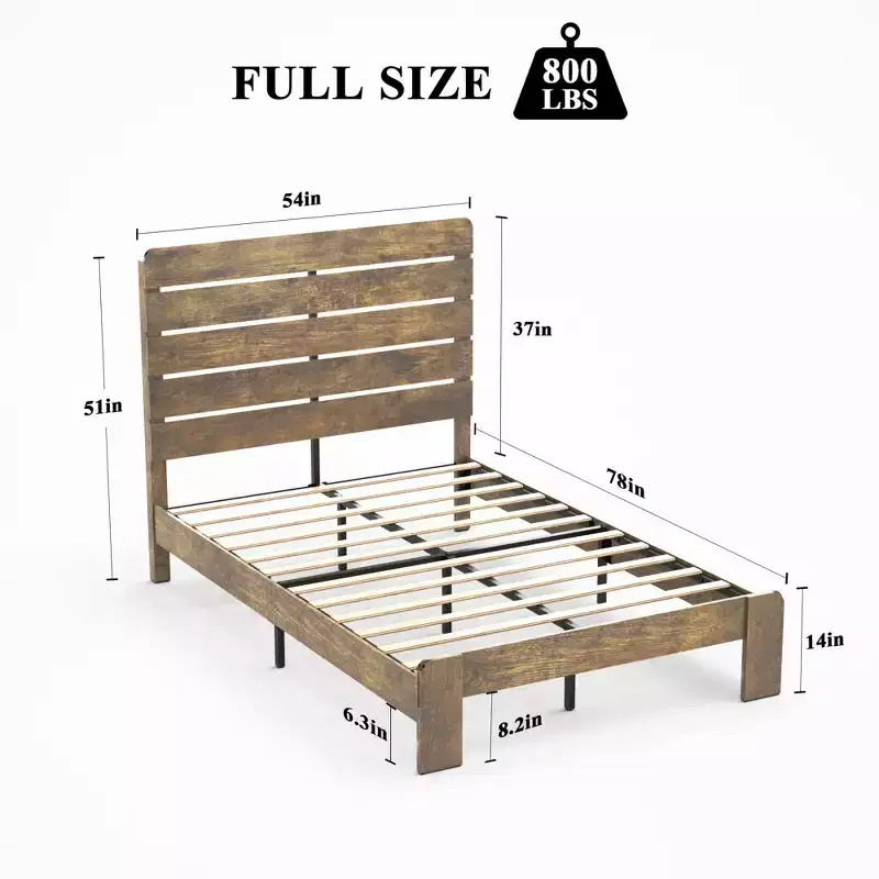 Full/Queen/King Size Platform Bed with Headboard, Wood Platform Bed Frame with Large Under Bed Storage, Dark Brown