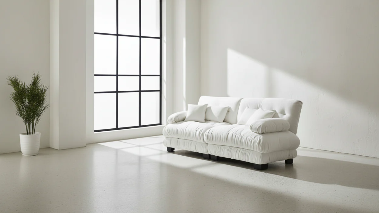 2 Seater Sofa with 2 Lumbar Pillows and 2 Throw Pillows for Living Room White