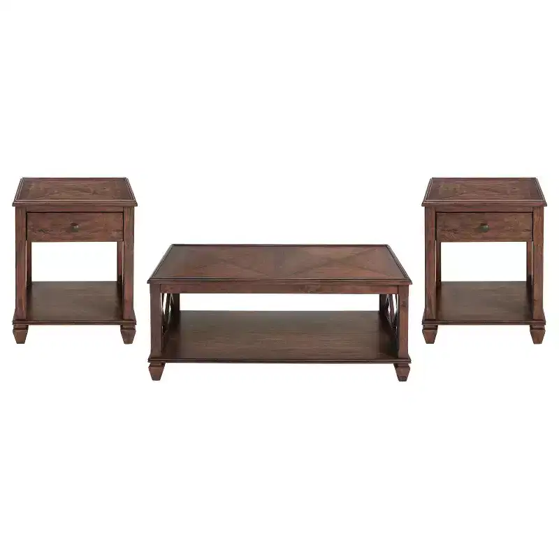 Alaterre Furniture 3pc Bridgton Wood Living Room Set: Pine Furniture, Cherry Stain