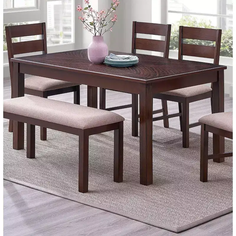 Okak Dining Table Natural Solid Rubber Wood Rectangle Dining Table, Kitchen Table for Big Family Dining Room Furniture