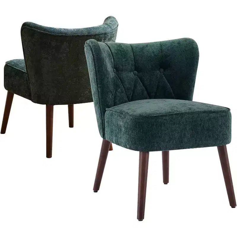 Acekool Modern Armless Chair - Plush Velvet Upholstery with Wooden Legs (Multiple Colors)