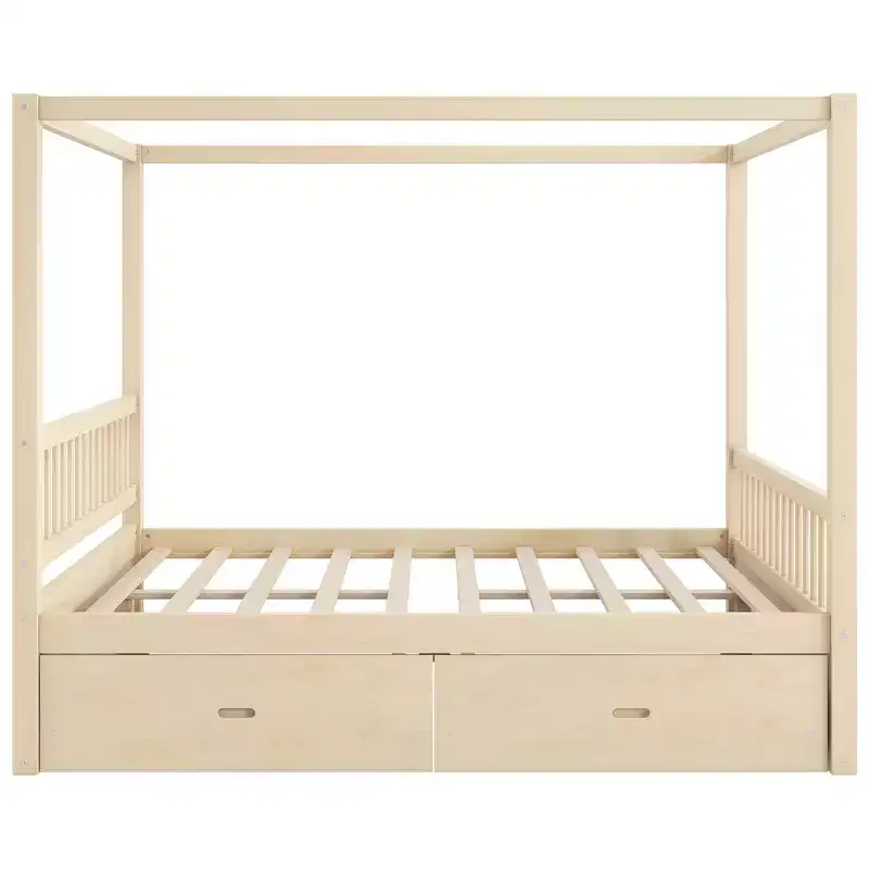Wooden Canopy Bed with Storage Drawers