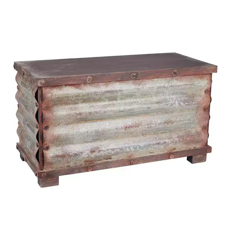 Household Essentials Decorative Trunk, Rustic, Large, Driftwood and Silver