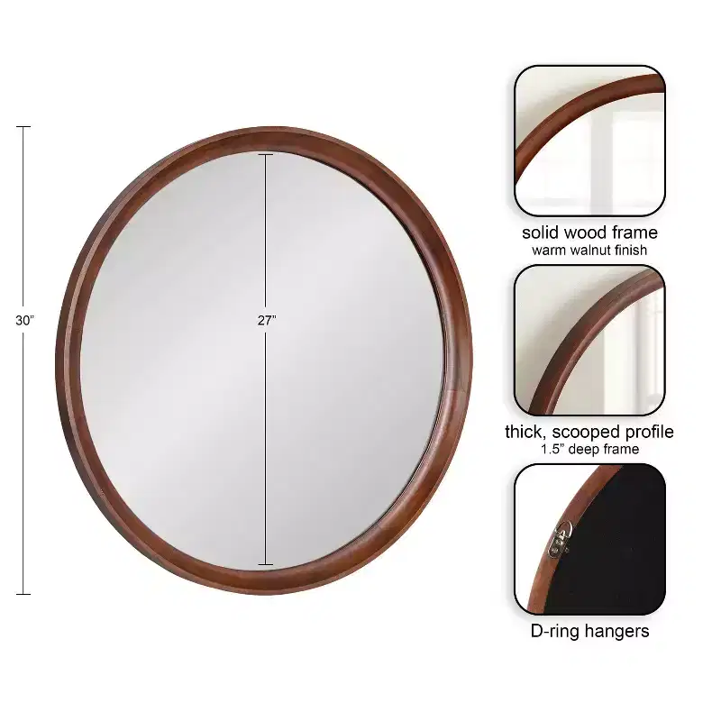 Kate & Laurel All Things Decor 30" Hatherleigh Round Wood Wall Mirror Diameter Walnut Brown